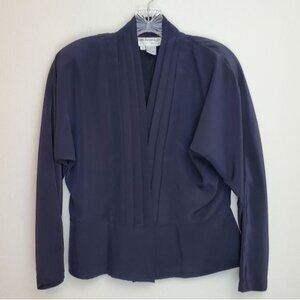 vintage Breckenridge petites pleated surplice blouse navy blue